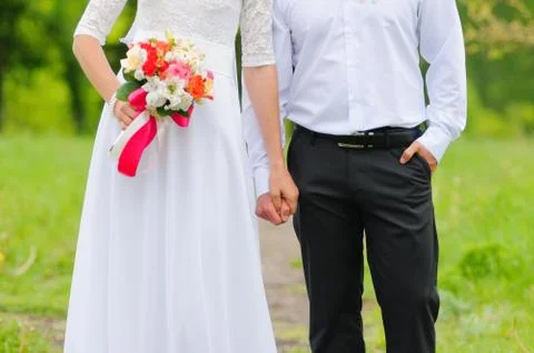 Wedding couple holding hands Stock Photos