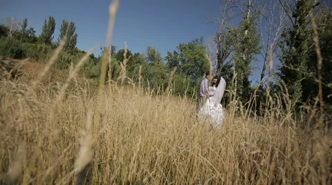 Wedding Couple On Nature Stock Footage 56188119