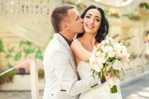Wedding couple in the park Stock Photos