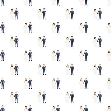 Wedding couple seamless pattern on white background Ilustração Stock