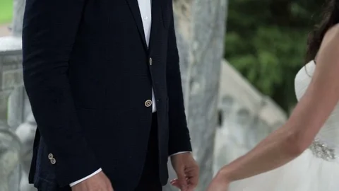 Wedding couple takes hands Stock Footage 72786986