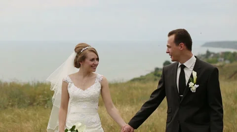 Wedding Couple Walking Stock Footage 32492312