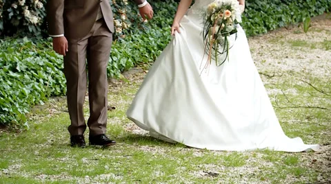 Wedding Couple walking in a park Stock Footage 39652387