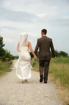Wedding couple walking Stock Photos