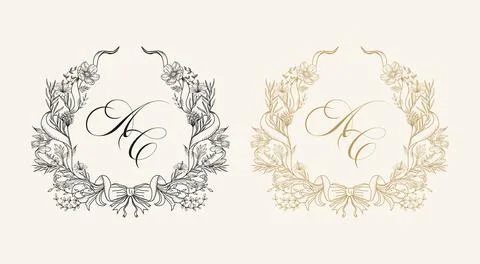 Wedding crest logo, AC initial wedding crest monogram Stock Illustration