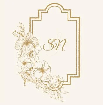 Wedding crest logo, SN initial wedding crest monogram Stock Illustration