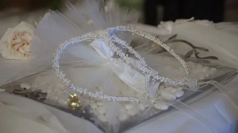 Wedding Crown Display, Romantic Scene Featuring Pearlembellished Crown On Satin 스톡 동영상 323771029
