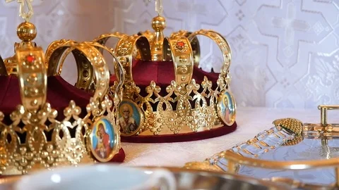 Wedding crowns close up Stock Footage 77190561