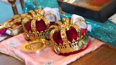 Wedding crowns, crown, priest. Stock Footage 49641233