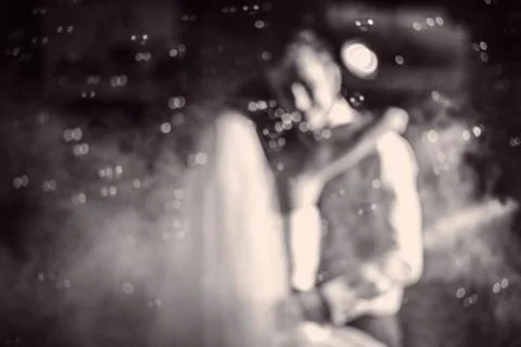 Wedding dance in soap bubbles, blur photo Stock Photos