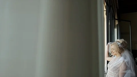 Wedding Day. Bride Is Approaching The Window. Stock-Footage 104868092