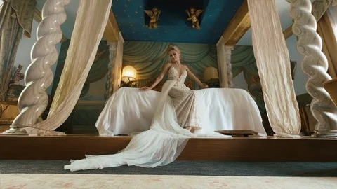 Wedding Day. Bride On The Bed. Video stock 106094867