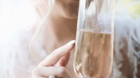 Wedding Day. Bride With Champagne. Stock Footage 104867396