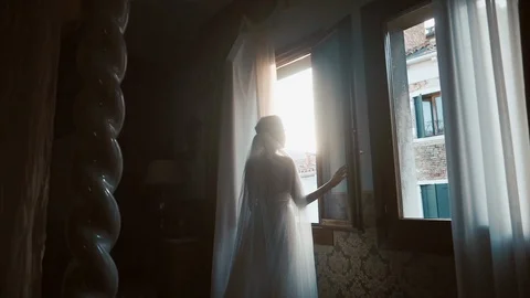 Wedding Day. Bride Looks At The Window. Video stock 106093023