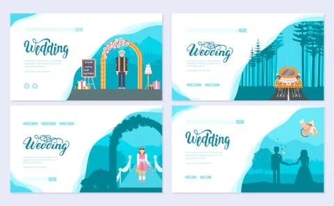 Wedding day brochure card set. Template of flyear, web banner, ui header, enter Stock Illustration