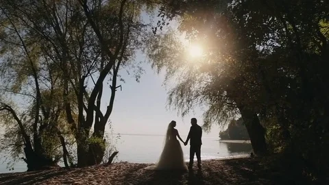 Wedding Day. Couple Standing On the Shore Stock Footage 73003273