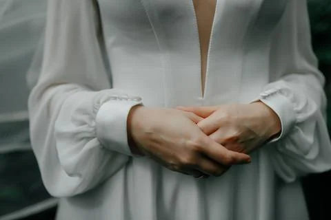 Wedding day. the hands of the bride Stock Photos