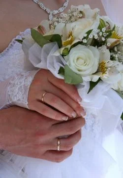 Wedding day hands closeup Stock Photos