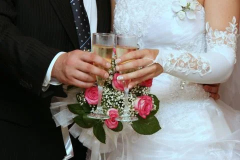 Wedding day hands closeup Stock Photos