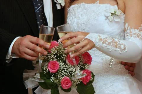 Wedding day hands closeup Stock Photos