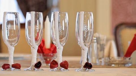 Wedding Day Restaurant Dinner Table Details 動画素材 128492297