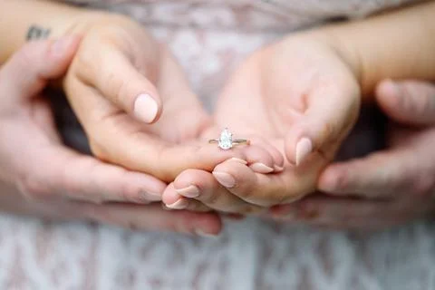 Wedding day ring happy hands Stock Photos
