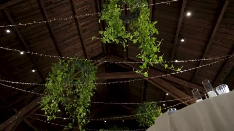 Wedding day setup. Wedding ceremony inside the restaurant. Stock Footage 260177573