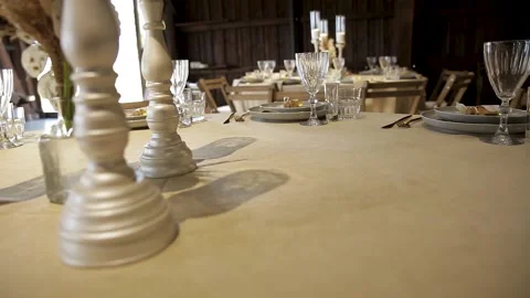 Wedding day setup. Wedding ceremony inside the restaurant. Stock Footage 260177740