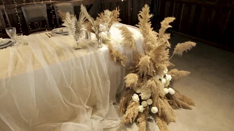 Wedding day setup. Wedding ceremony inside the restaurant. Stock Footage 260177926