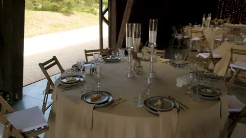 Wedding day setup. Wedding ceremony inside the restaurant. Stock Footage 261431825
