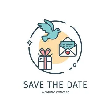 Wedding Day Thin Line Icon Save The Data Concept. Vector Stock Illustration