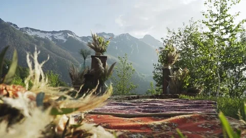 Wedding decor on the background of mountains Stock Footage 204003521