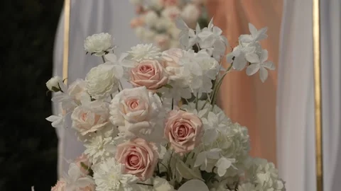 Wedding decor of beige and white flowers Stock Footage 314133610