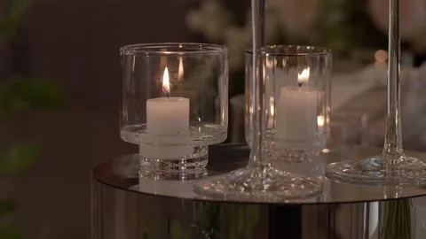 Wedding decor with candles on the table. Stock Footage 236057865