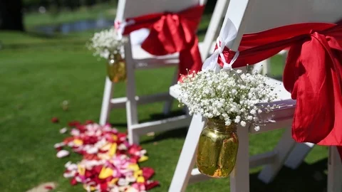 Wedding, decor for the ceremony on the golf course 스톡 동영상 117337152