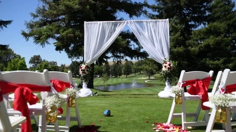 Wedding, decor for the ceremony on the golf course 스톡 동영상 117337175