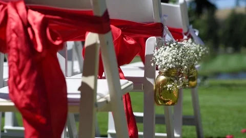 Wedding, decor for the ceremony on the golf course 스톡 동영상 117337224