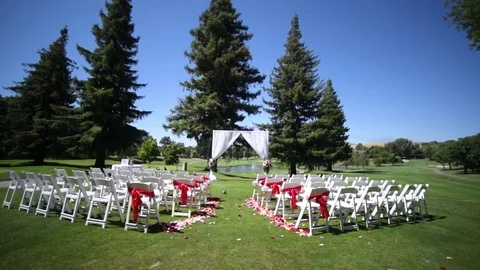 Wedding, decor for the ceremony on the golf course 스톡 동영상 117337247