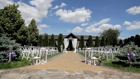 Wedding decor chairs arch Stock Footage 71948316