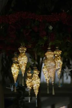 Wedding decor in the form of a crystal chandelier. Stock Photos