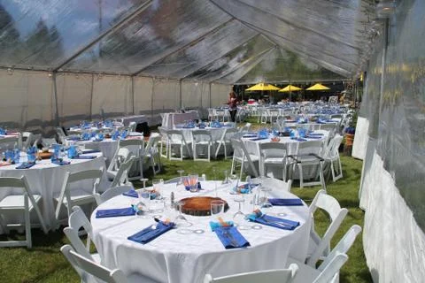 Wedding decor inside tent 스톡 사진