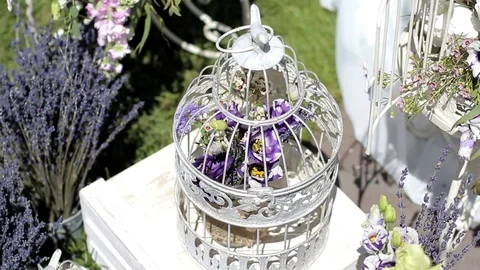 Wedding decor lavender flowers Stock Footage 71948350