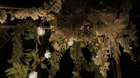 Wedding decor at night with glowing lights Stock Footage 328370349