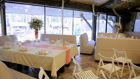 Wedding decor at the restaurant. Stock Footage 75073754