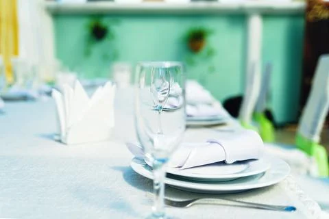 Wedding decor in a restaurant on the table Stock Photos