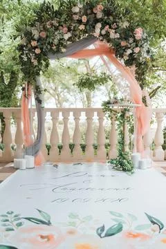 Wedding decor in a restaurant on the table Stock Photos