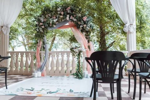 Wedding decor in a restaurant on the table Stock Photos