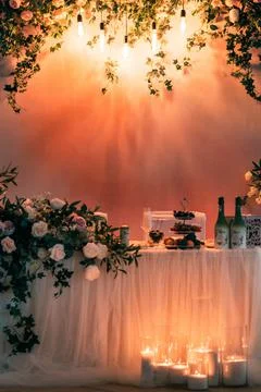 Wedding decor in a restaurant on the table Stock Photos