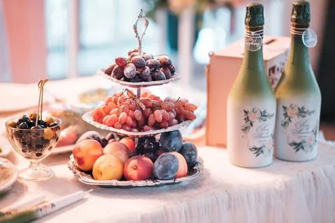Wedding decor in a restaurant on the table Stock Photos