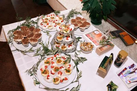 Wedding decor in a restaurant on the table Stock Photos